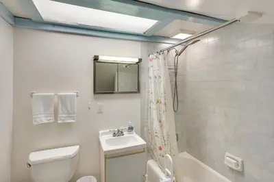 a bathroom with a sink and a toilet and a shower at Tranquil 3 BR Stockbridge House with Private Deck! in Stockbridge