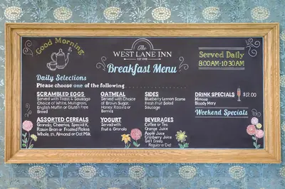 a chalkboard menu for a west lane inn restaurant at The West Lane Inn in Ridgefield