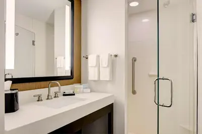 a bathroom with a sink and a shower at Hampton Inn Brooklyn Downtown in Brooklyn