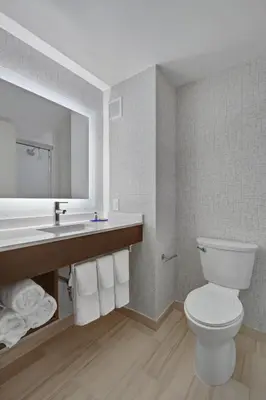 a bathroom with a toilet and a sink at Hotel 1200 in Brooklyn
