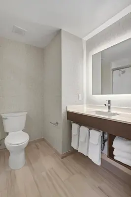 a bathroom with a toilet and a sink at Hotel 1200 in Brooklyn
