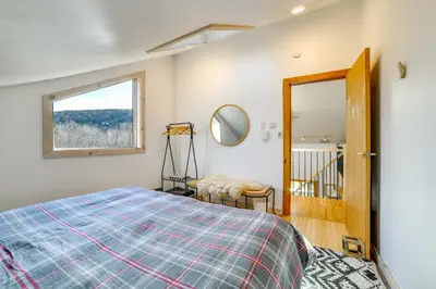a bedroom with a bed and a window at Hilltop Walton Getaway with Picturesque Views! in Walton