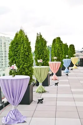 a row of tables with flowers in them on a roof at Hyatt Place Flushing/LGA Airport in Queens