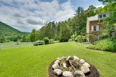 a yard with a stone circle in the grass at Sky Parlor Farm on 480 Acres with Fire Pit! in Salem