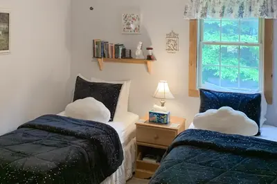 a bedroom with two beds and a window at Secluded Sanctuary in West Wardsboro