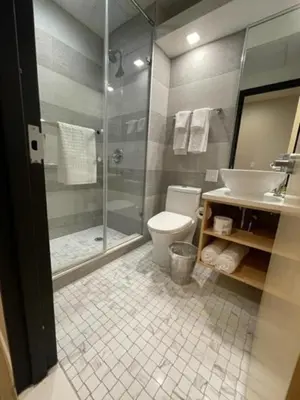 a bathroom with a shower and a toilet and a sink at Best Western Plus Soho Hotel in New York