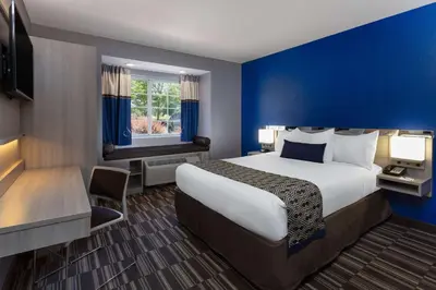 a hotel room with a large bed and a window at Microtel Inn & Suites by Wyndham Bethel/Danbury in Bethel
