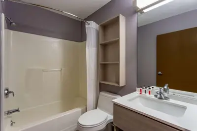 a bathroom with a white toilet and a sink at Microtel Inn & Suites by Wyndham Bethel/Danbury in Bethel