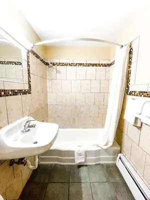 a bathroom with a sink and a bath tub at Utica Rest Inn in Utica