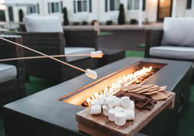 a fire pit with marshmallows and cookies on a table at Hotel One75 in Hamilton