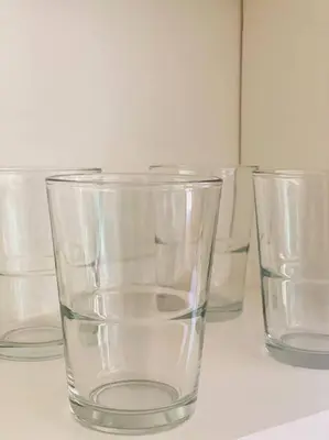 a group of empty glasses sitting on a counter at The Cabin @ Benton Hollow in Livingston Manor