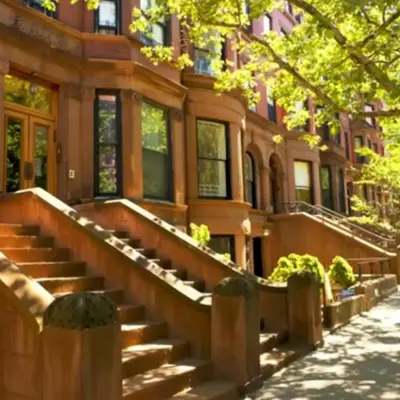 an empty building with stairs in front of it at Spectacular vacation home with excellent location in New York in New York