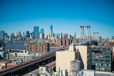 a view of the city from the roof of a building at Moxy Brooklyn Williamsburg in Brooklyn