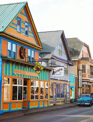 a group of buildings on a city street at Mountaintop Lookout with Hot Tub under the Stars in Hunter