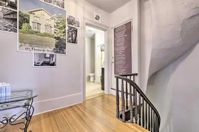 a staircase in a home with a stair case at Charming Springfield Apt Less Than 2 Mi to Downtown! in Springfield