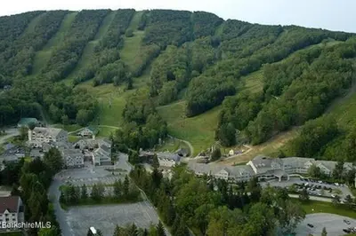 an aerial view of a town in the middle of a mountain at Ski On Off 1BR Suite 1st Flr Sleeps 4 Jiminy Peak in Hancock