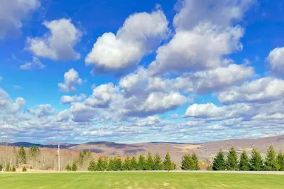 a green field with trees and a cloudy sky at Bluestone Hill House in Walton
