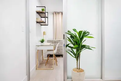 a plant in a pot in a room with a desk at 75-1A NEW Prime UES W D in unit Elevator in New York