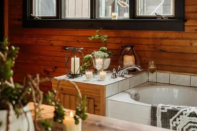 a kitchen with a bath tub and a sink at Chestnut Hill Farm in Saugerties