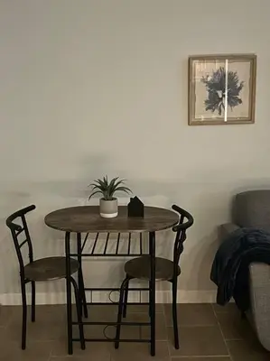 a table with two chairs and a potted plant on it at Morris Park area(very close to Jacobi Hospital in Morris Park