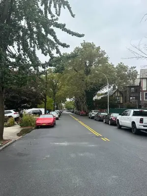 a street with cars parked on the side of the road at Morris Park area(very close to Jacobi Hospital in Morris Park