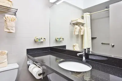 a bathroom with a sink and a toilet at Commack Inn in Commack