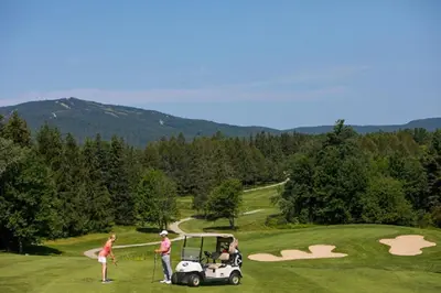 a group of people playing golf with a golf cart at The Brookside Lodge & Cottage in Dover