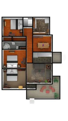 a floor plan of a small house withlayout at 2nd Base Apt 1 All Star Baseball Rentals in Oneonta