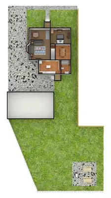 a floor plan of a house with grass at Left Field All Star Baseball Rentals in Oneonta