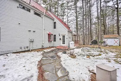 a white house with snow in front of it at Berkshires Getaway Less Than 1 Mi Skiing and Hiking! in Shelburne Falls