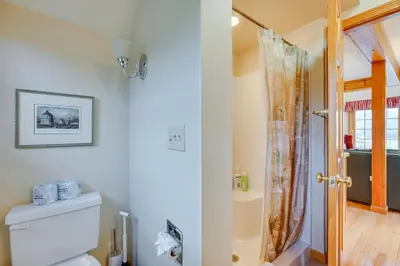 a bathroom with a toilet and a shower at Vacation Rental Home in the Berkshires! in Williamstown