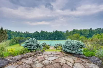 an aerial view of a tennis court in a yard at Vacation Rental Home in the Berkshires! in Williamstown