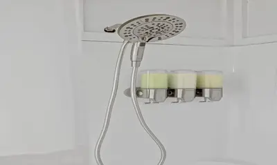 a shower in a bathroom with a shower head at Maple Pine w Hot Tub Pool Table 3min to Mount Snow in Dover