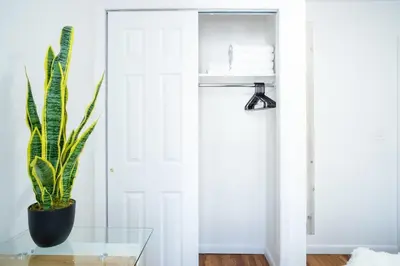 a plant sitting on a glass table next to a door at 49-4A Prime Midtown newly 2BR WD in New York