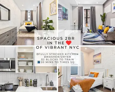 a collage of photos of a kitchen and a living room at SWJ 1st - Near Most Attractions Walk to Train Times Sq near in New York