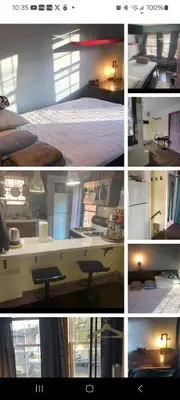a collage of photos of a bedroom with a bed and a desk at Rock Pad for Yale, Visitors, Nurses, Staff in New Haven