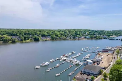 an aerial view of a marina with boats docked at Gorgeous Waterfront 2 Bedroom 1 Bath Modern Home. in New Haven